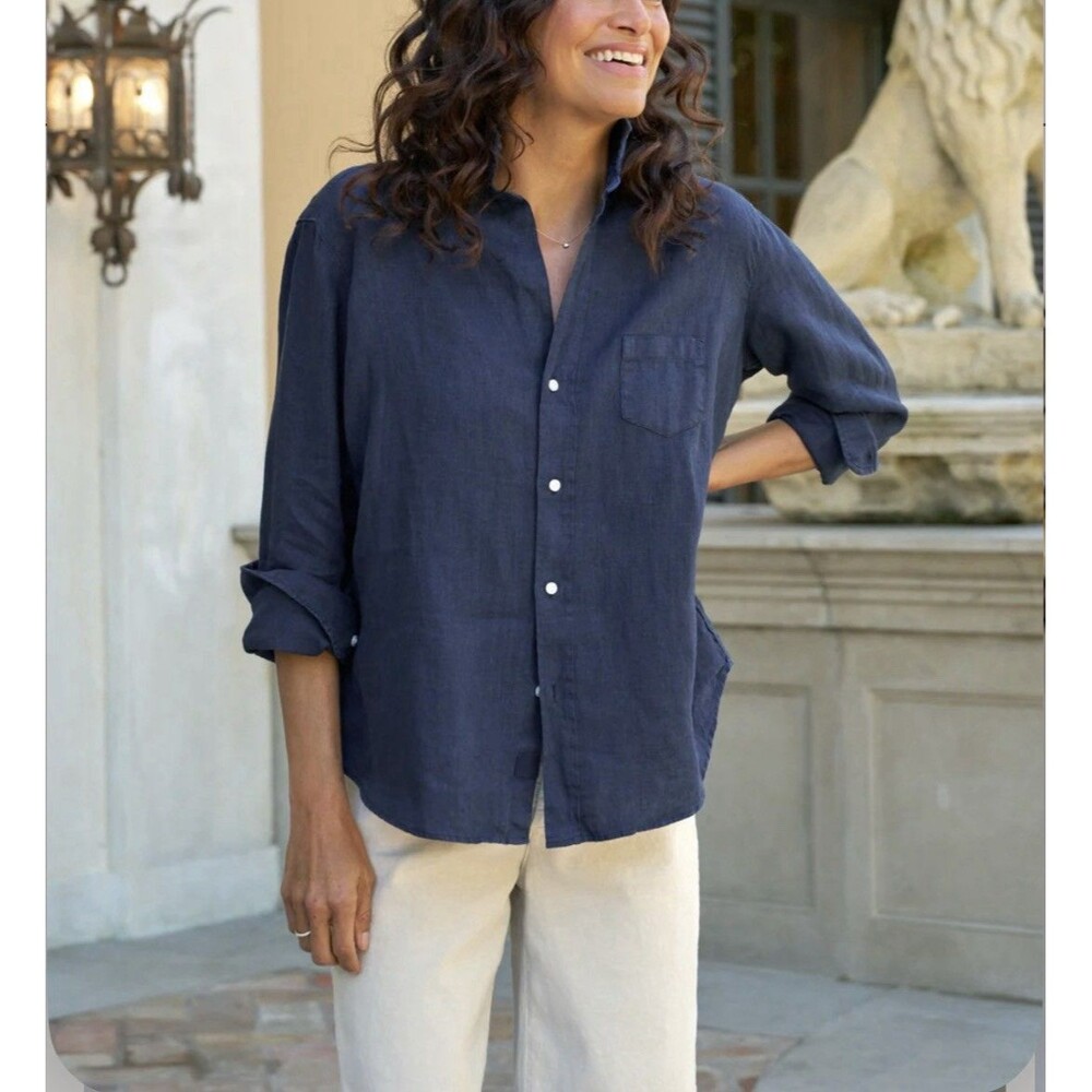 Frank & Eileen XS Blue Cotton Eileen Button Down Top Lightweight Breathable